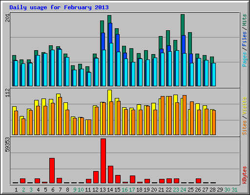 Daily usage for February 2013